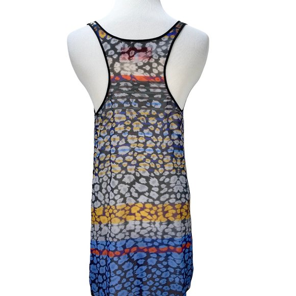 New Clover Canyon Long Print Chiffon Sleeveless Top Tunic Silver Contrast - Picture 8 of 11